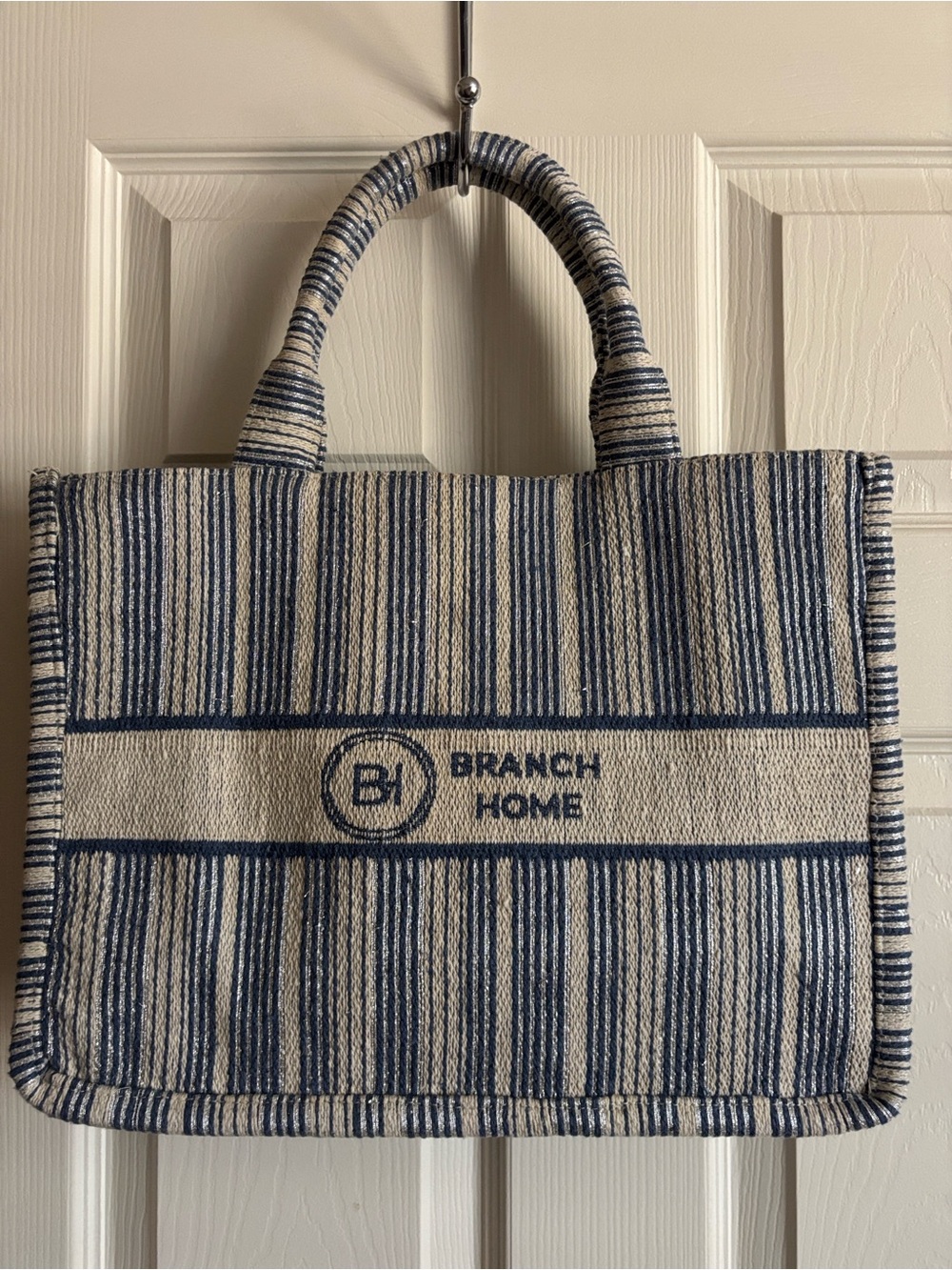 Blue & Cream Striped Tote Bag